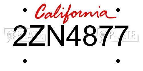 2ZN4877 California License Plate