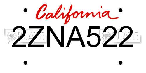 2ZNA522 California License Plate