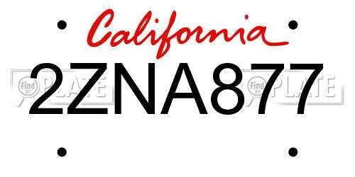 2ZNA877 California License Plate