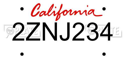 2ZNJ234 California License Plate