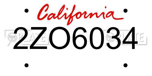 2ZO6034 California License Plate