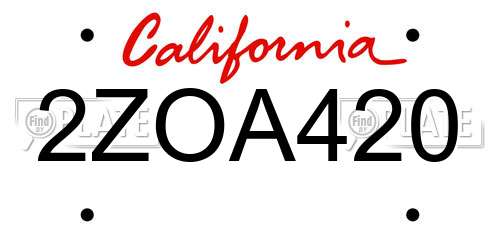 2ZOA420 California License Plate