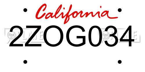 2ZOG034 California License Plate