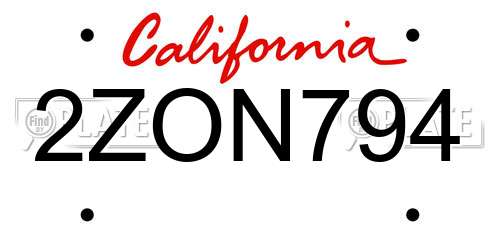 2ZON794 California License Plate