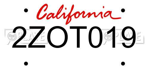 2ZOT019 California License Plate