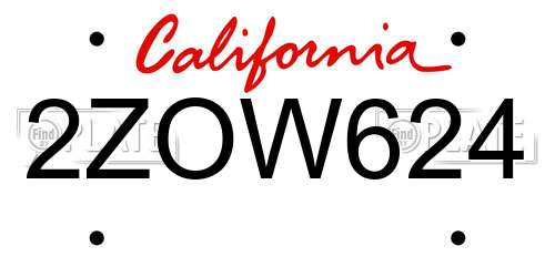 2ZOW624 California License Plate