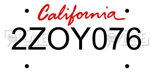 2ZOY076 California License Plate