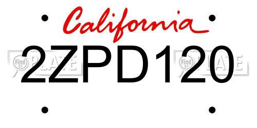 2ZPD120 California License Plate