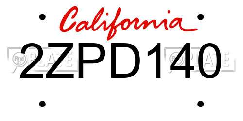 2ZPD140 California License Plate