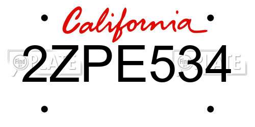 2ZPE534 California License Plate