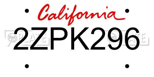 2ZPK296 California License Plate
