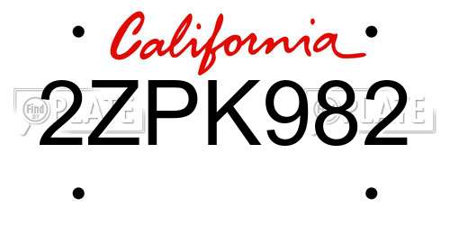 2ZPK982 California License Plate