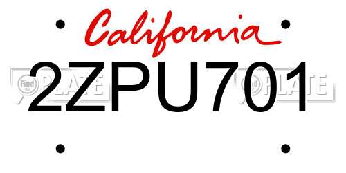 2ZPU701 California License Plate