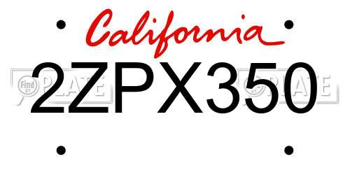 2ZPX350 California License Plate