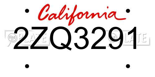 2ZQ3291 California License Plate