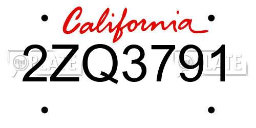 2ZQ3791 California License Plate