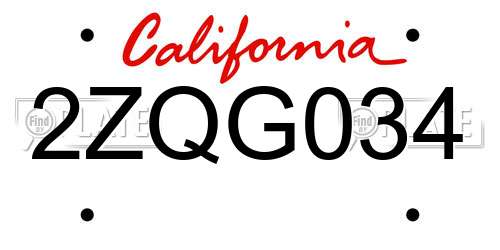 2ZQG034 California License Plate