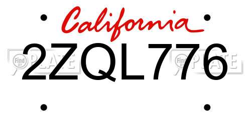 2ZQL776 California License Plate