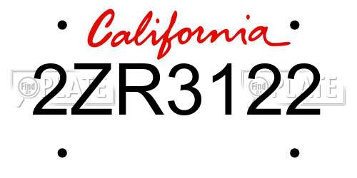 2ZR3122 California License Plate