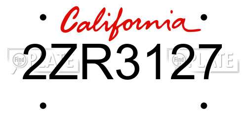 2ZR3127 California License Plate