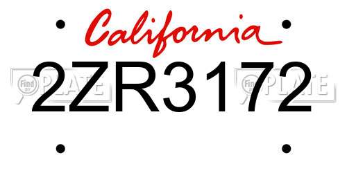 2ZR3172 California License Plate