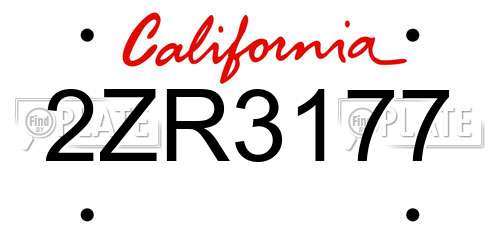2ZR3177 California License Plate