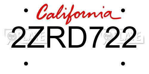 2ZRD722 California License Plate