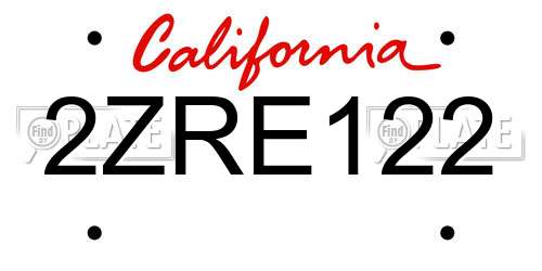 2ZRE122 California License Plate