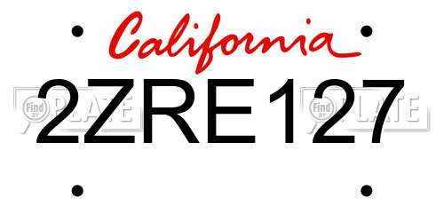 2ZRE127 California License Plate