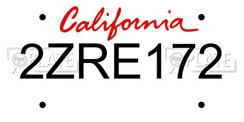 2ZRE172 California License Plate