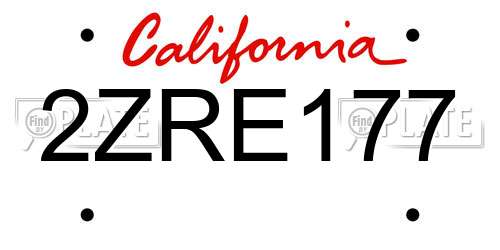2ZRE177 California License Plate