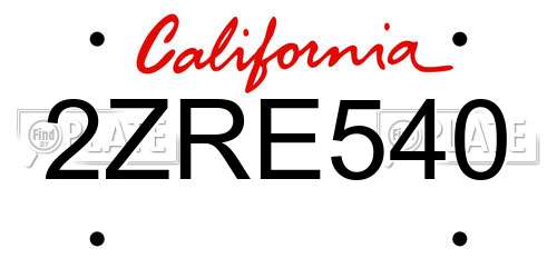 2ZRE540 California License Plate