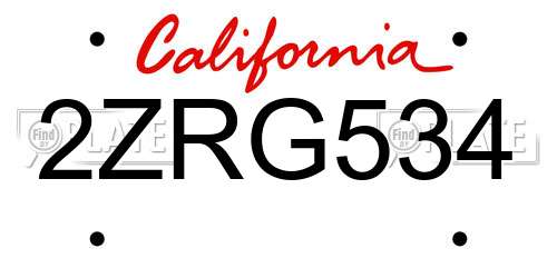 2ZRG534 California License Plate