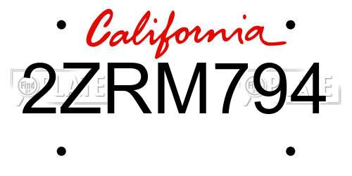 2ZRM794 California License Plate