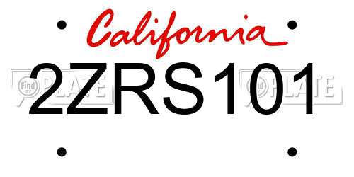2ZRS101 California License Plate
