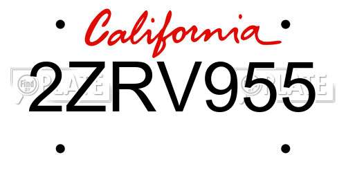 2ZRV955 California License Plate