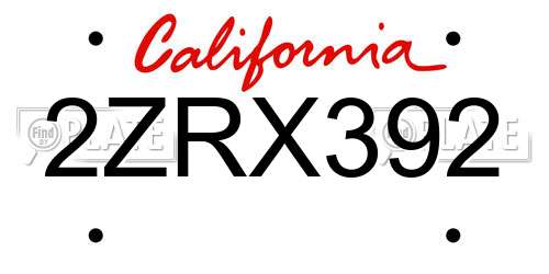 2ZRX392 California License Plate