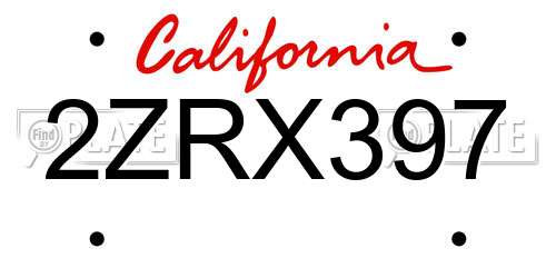 2ZRX397 California License Plate