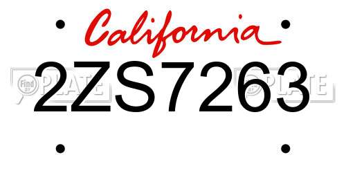 2ZS7263 California License Plate