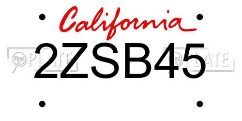 2ZSB45 California License Plate