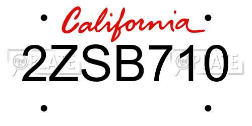 2ZSB710 California License Plate