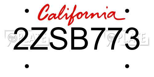 2ZSB773 California License Plate