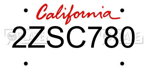 2ZSC780 California License Plate