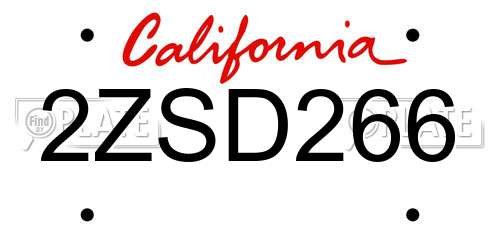 2ZSD266 California License Plate