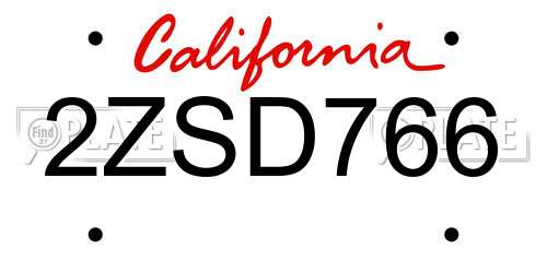2ZSD766 California License Plate