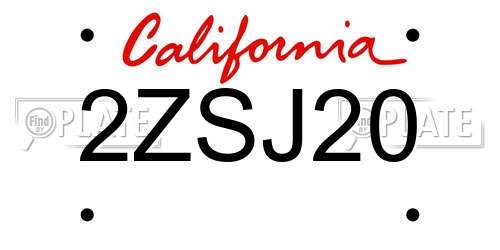 2ZSJ20 California License Plate