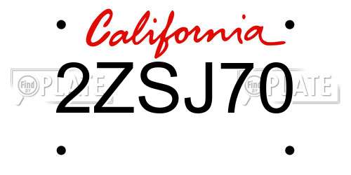 2ZSJ70 California License Plate