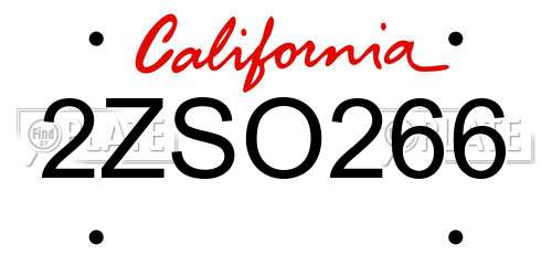 2ZSO266 California License Plate