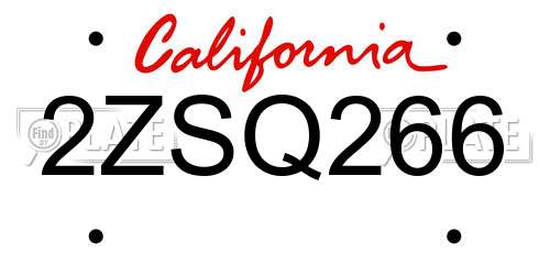 2ZSQ266 California License Plate