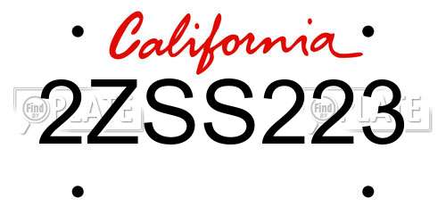 2ZSS223 California License Plate